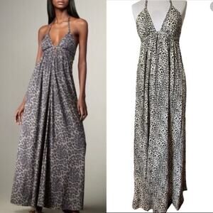 Rebecca Taylor Snow Leopard Halter Maxi Dress Size S